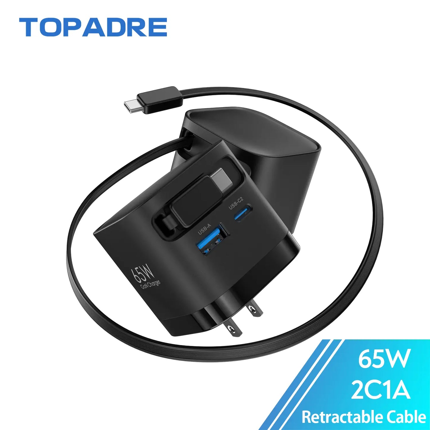 65W/35W Portable Charger – 70CM Retractable Cable