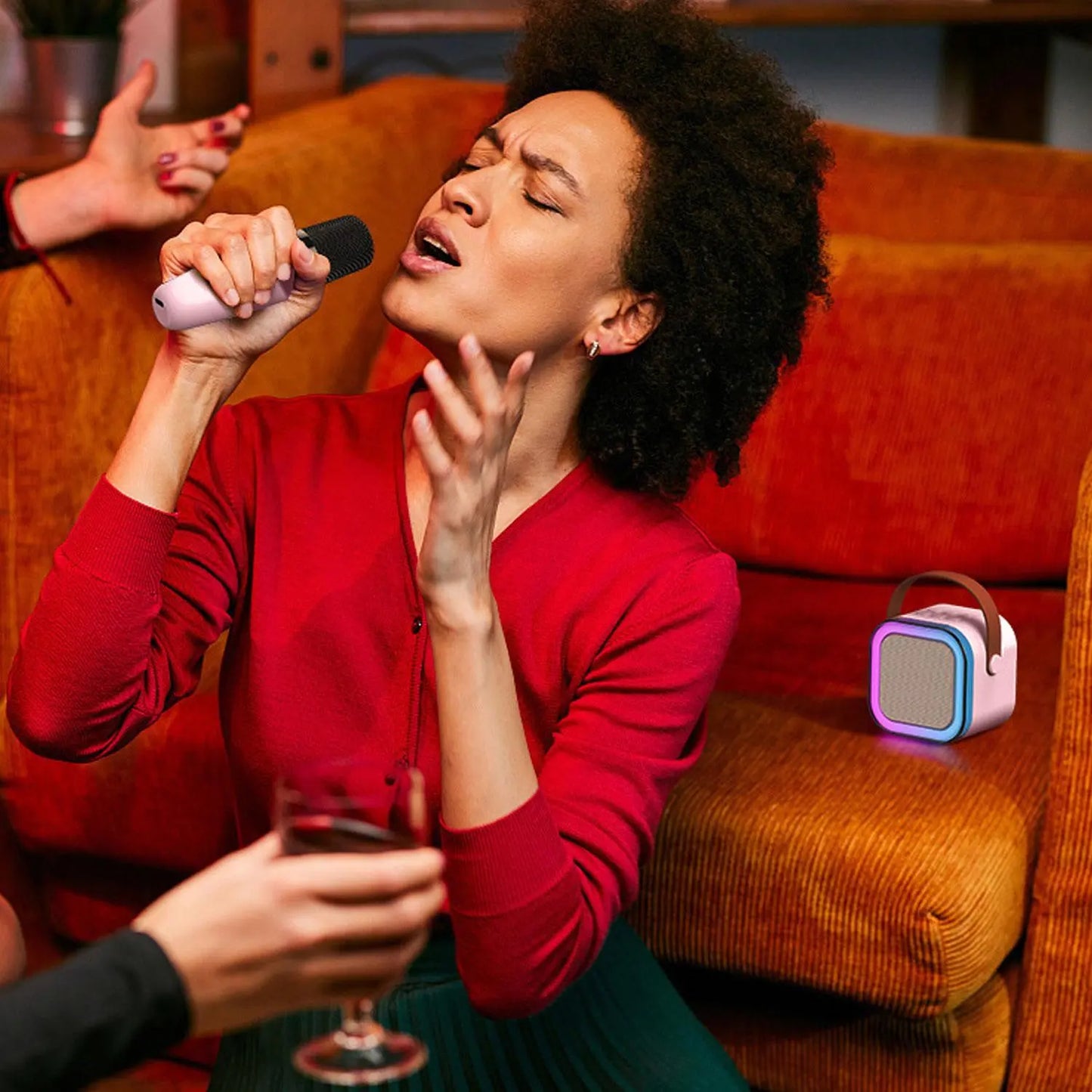 Portable Wireless Karaoke Machine with Wireless Microphone, 1 Set Hifi Stereo Sound KTV Speaker System, Wireless Speaker with RGB Colorful LED Lights
