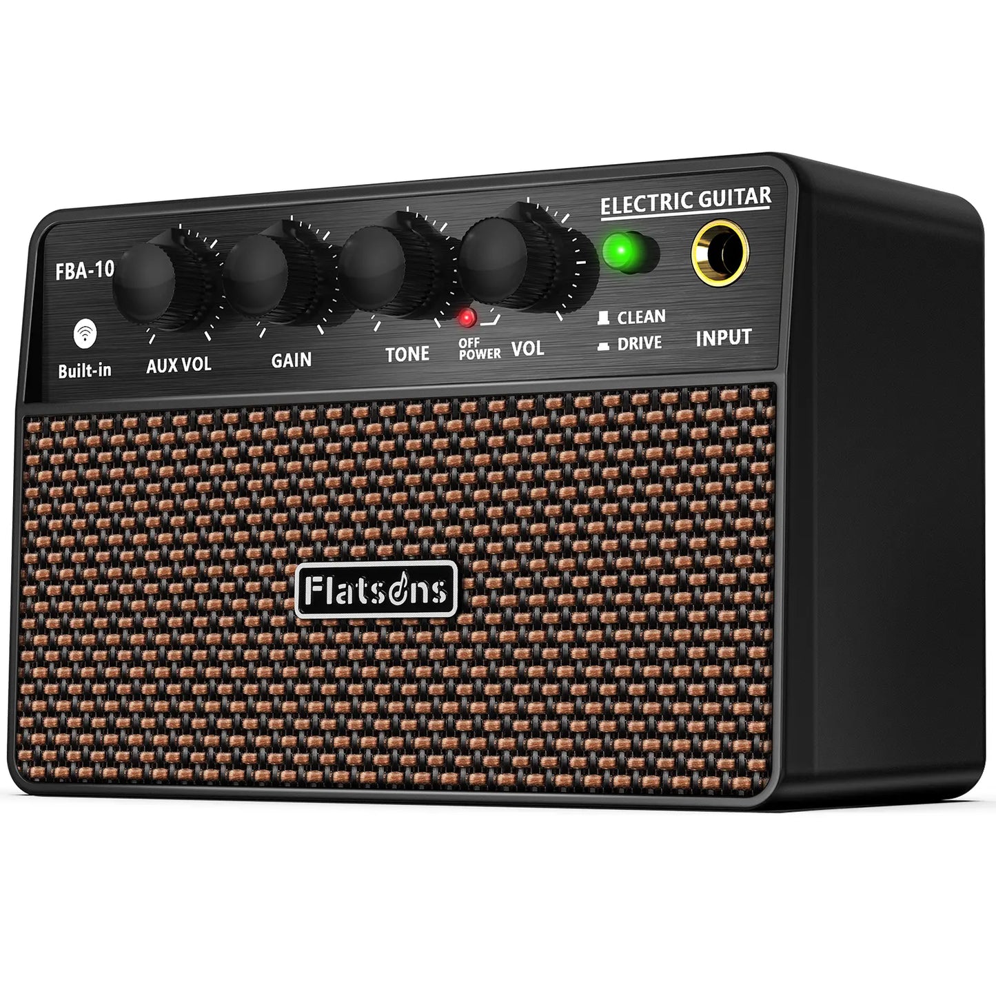 Flatsons FBA-10 Guitar Amp, 3.5Mm Headphone/Aux Jack, 10W Mini Electric Guitar Amplifier with Clean/Drive Channel - Portable