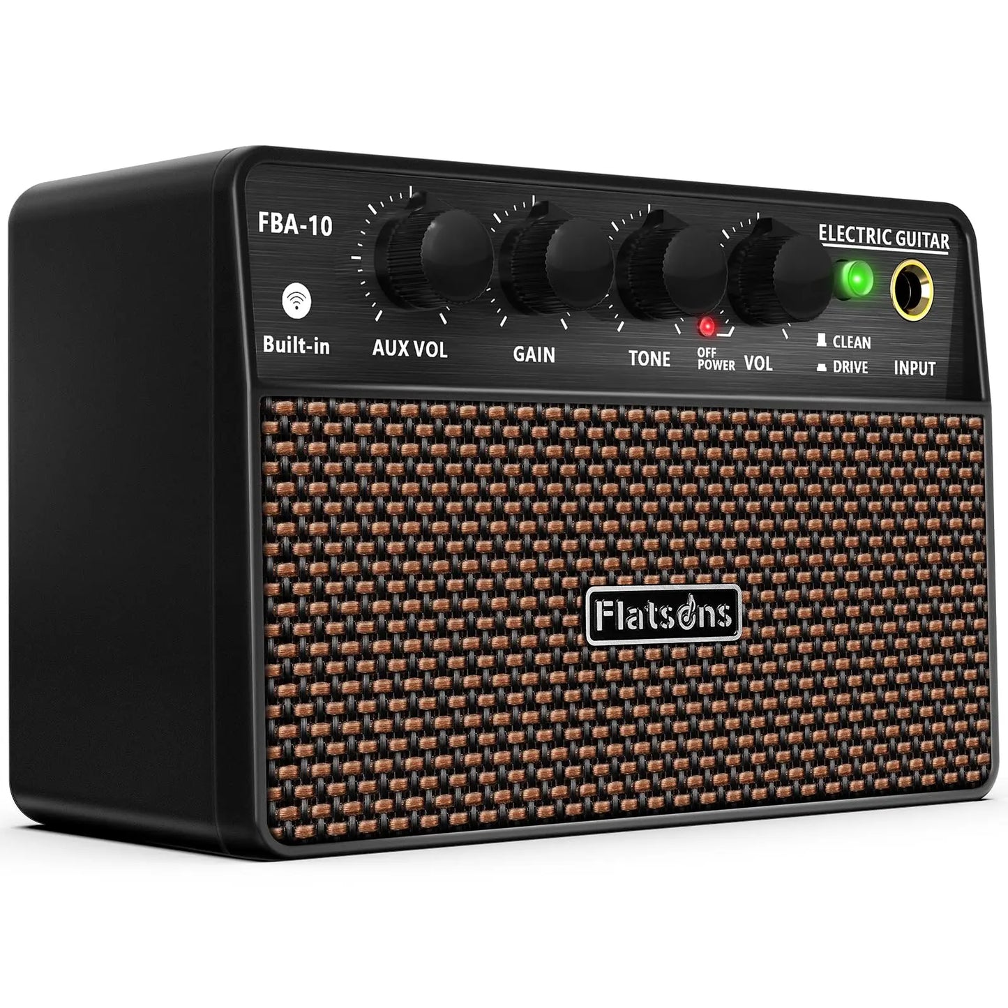 Flatsons FBA-10 Guitar Amp, 3.5Mm Headphone/Aux Jack, 10W Mini Electric Guitar Amplifier with Clean/Drive Channel - Portable