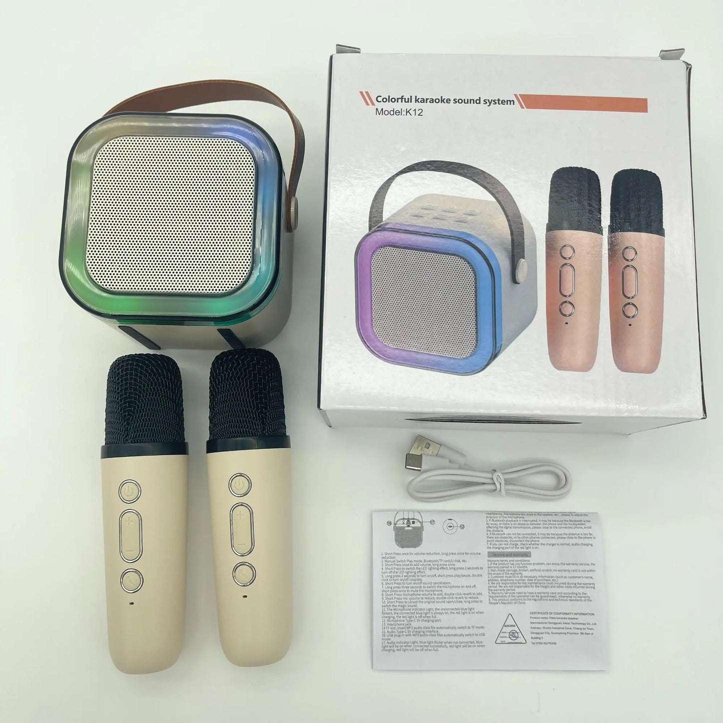 Portable Wireless Karaoke Machine with Wireless Microphone, 1 Set Hifi Stereo Sound KTV Speaker System, Wireless Speaker with RGB Colorful LED Lights