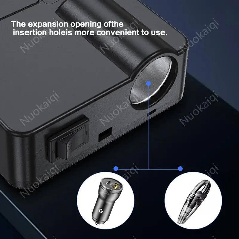 Car Power Charger Inverter - 12V-24V to 220V with Smart Chip, QC3.0 Fast Charging USB Ports, Wireless Carplay Adapter