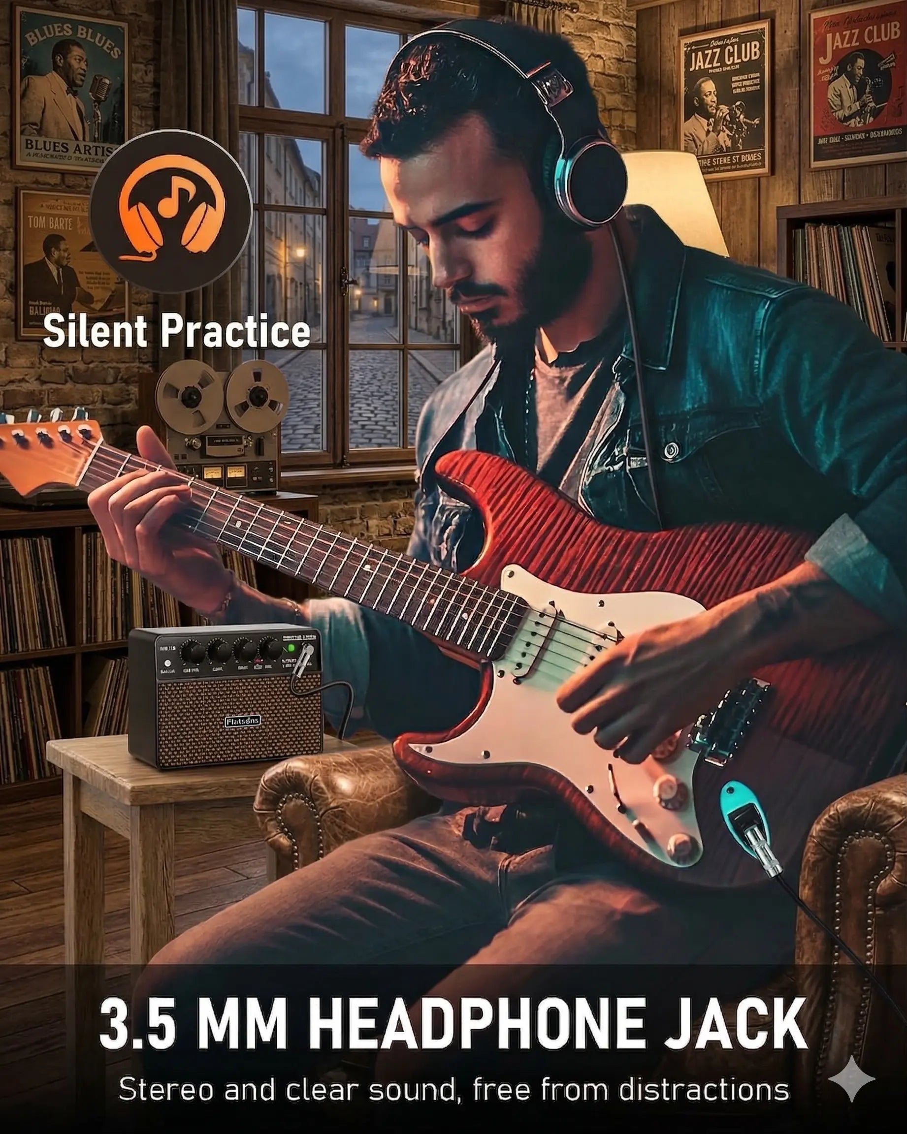 Flatsons FBA-10 Guitar Amp, 3.5Mm Headphone/Aux Jack, 10W Mini Electric Guitar Amplifier with Clean/Drive Channel - Portable