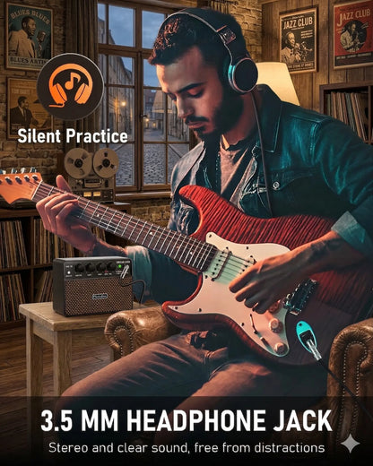 Flatsons FBA-10 Guitar Amp, 3.5Mm Headphone/Aux Jack, 10W Mini Electric Guitar Amplifier with Clean/Drive Channel - Portable