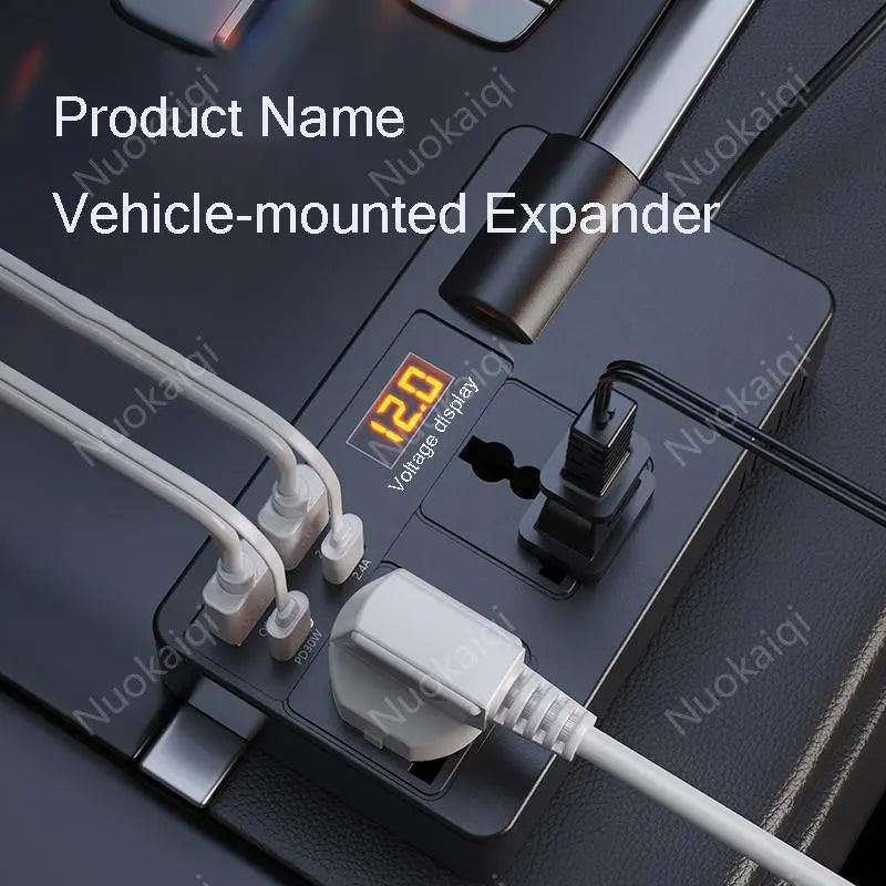 Car Power Charger Inverter - 12V-24V to 220V with Smart Chip, QC3.0 Fast Charging USB Ports, Wireless Carplay Adapter