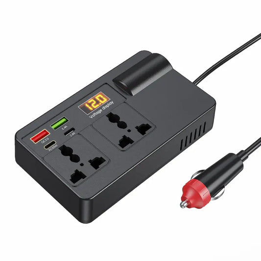 Car Power Charger Inverter - 12V-24V to 220V with Smart Chip, QC3.0 Fast Charging USB Ports, Wireless Carplay Adapter