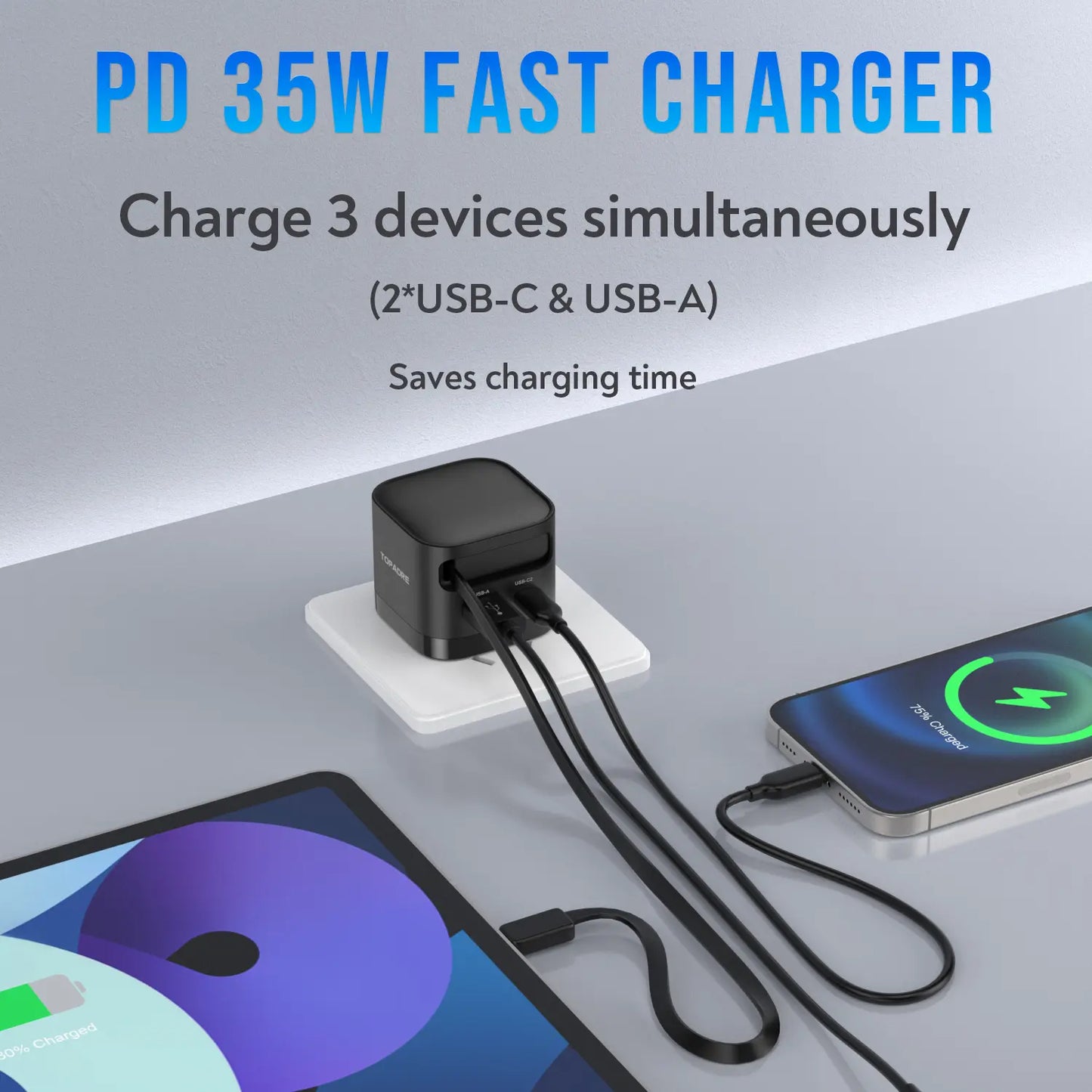 65W/35W Portable Charger – 70CM Retractable Cable