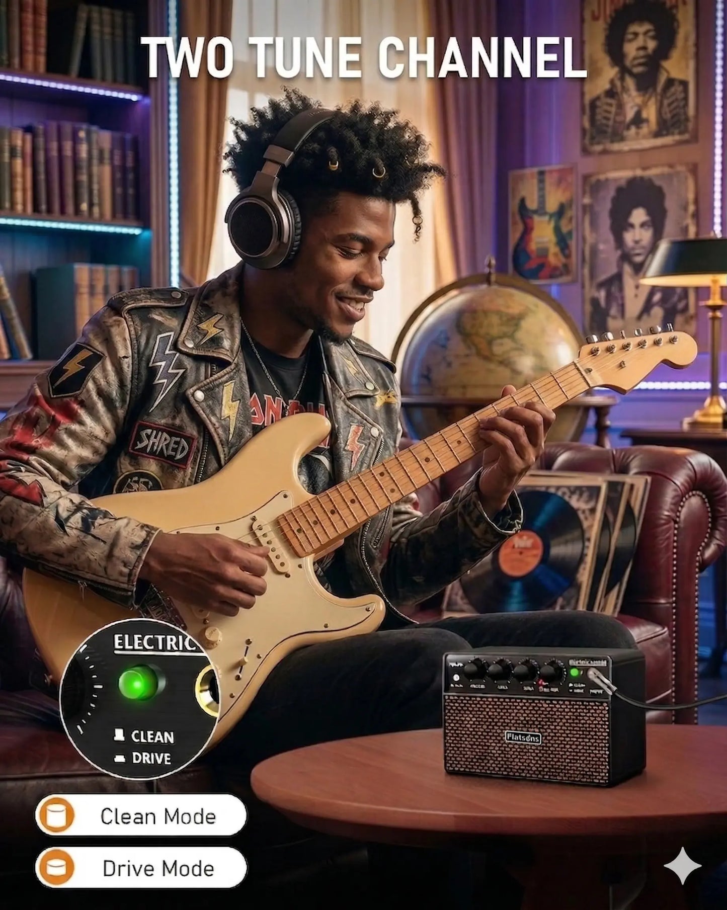 Flatsons FBA-10 Guitar Amp, 3.5Mm Headphone/Aux Jack, 10W Mini Electric Guitar Amplifier with Clean/Drive Channel - Portable