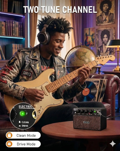 Flatsons FBA-10 Guitar Amp, 3.5Mm Headphone/Aux Jack, 10W Mini Electric Guitar Amplifier with Clean/Drive Channel - Portable