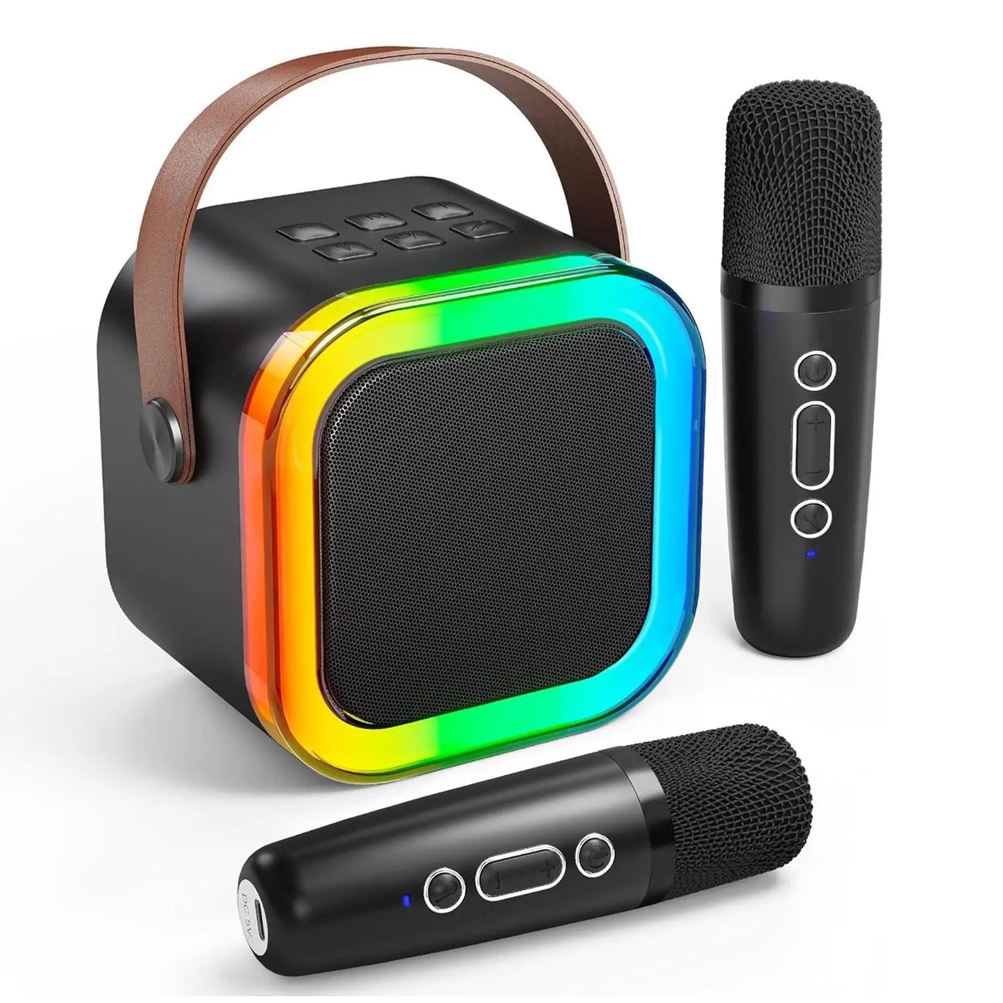 Portable Wireless Karaoke Machine with Wireless Microphone, 1 Set Hifi Stereo Sound KTV Speaker System, Wireless Speaker with RGB Colorful LED Lights